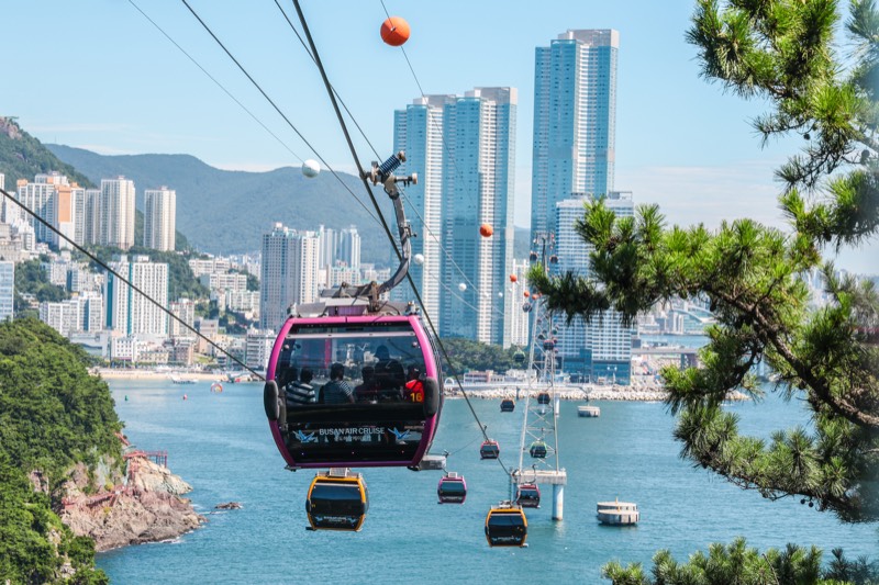 松島海上纜車越過藍色海灣與城市天際線